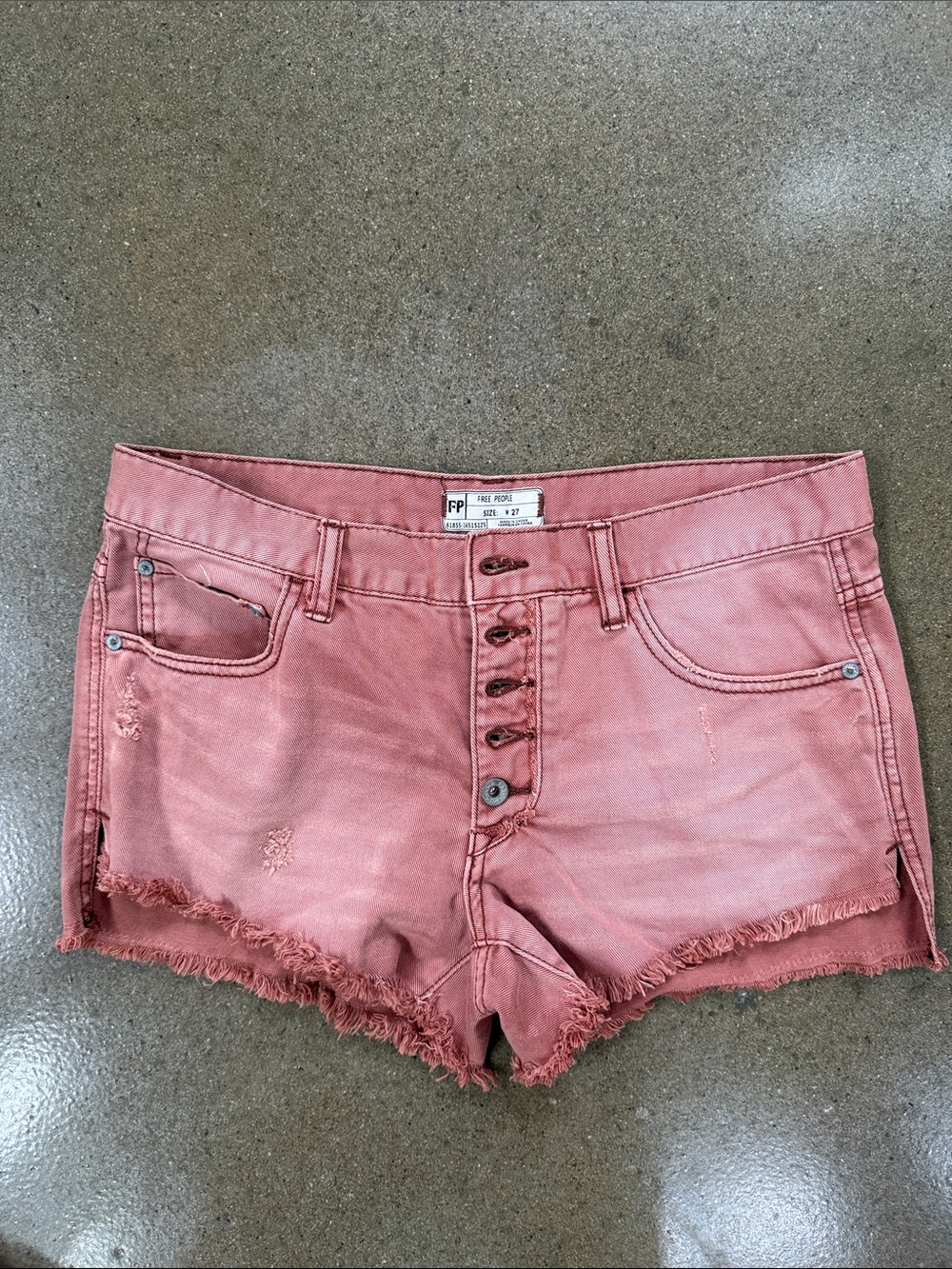 Free People Rose-Pink Button-Fly Denim Cutoff Shorts